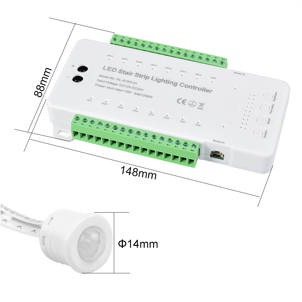 16CH Motion Sensor Stair Lights Indoor LED Light Controller 16CH Motion Sensor Stair Lights Indoor LED Light Controller